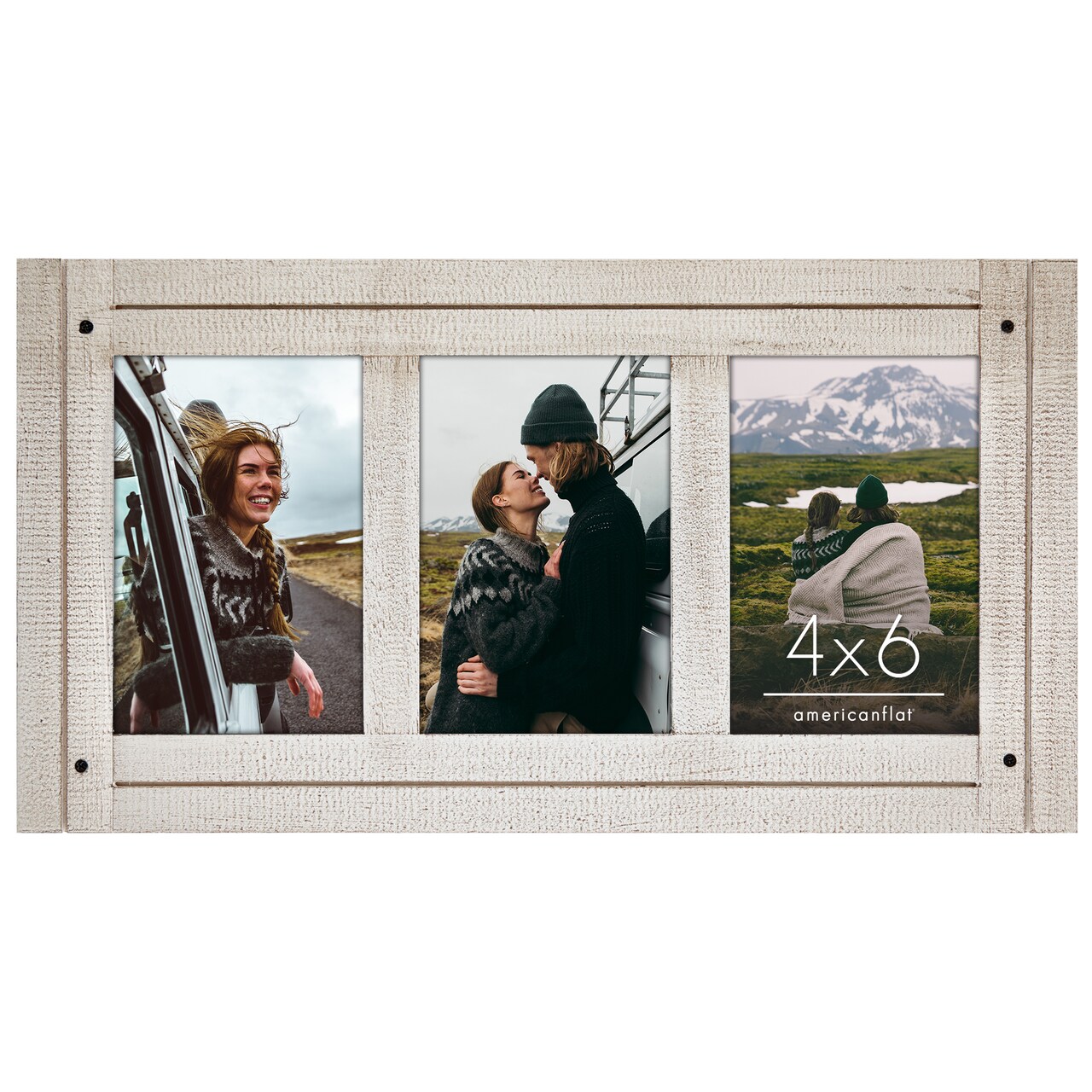 Americanflat 4x6 Tri-Photo Frame - Showcases Three 4x6 Photos at Once - Picture Frame for Western Home Decor - Glass Cover - Hanging Hardware - Includes Easel